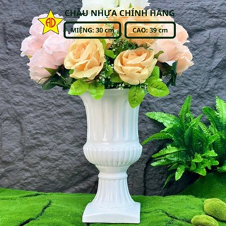  Chậu Ly Chân Vuông Màu Trắng Size 30 x H39 x 19.5cm - Chậu Trồng Cây Cao Cấp - CHẬU NHỰA Á ĐÔNG 