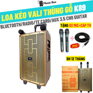   Tặng 2 Micro Không Dây Loa Kéo Bluetooth Karaoke Di Động Thùng Gỗ Âm Thanh Nổi Cực Chuẩn MUSIC BOX K89 Kiomic 