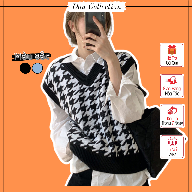 [Nowship2h] Áo gile Unisex họa tiết caro vintage áo len không tay dáng xuông cá tính thời trang thu đông - mã TA001