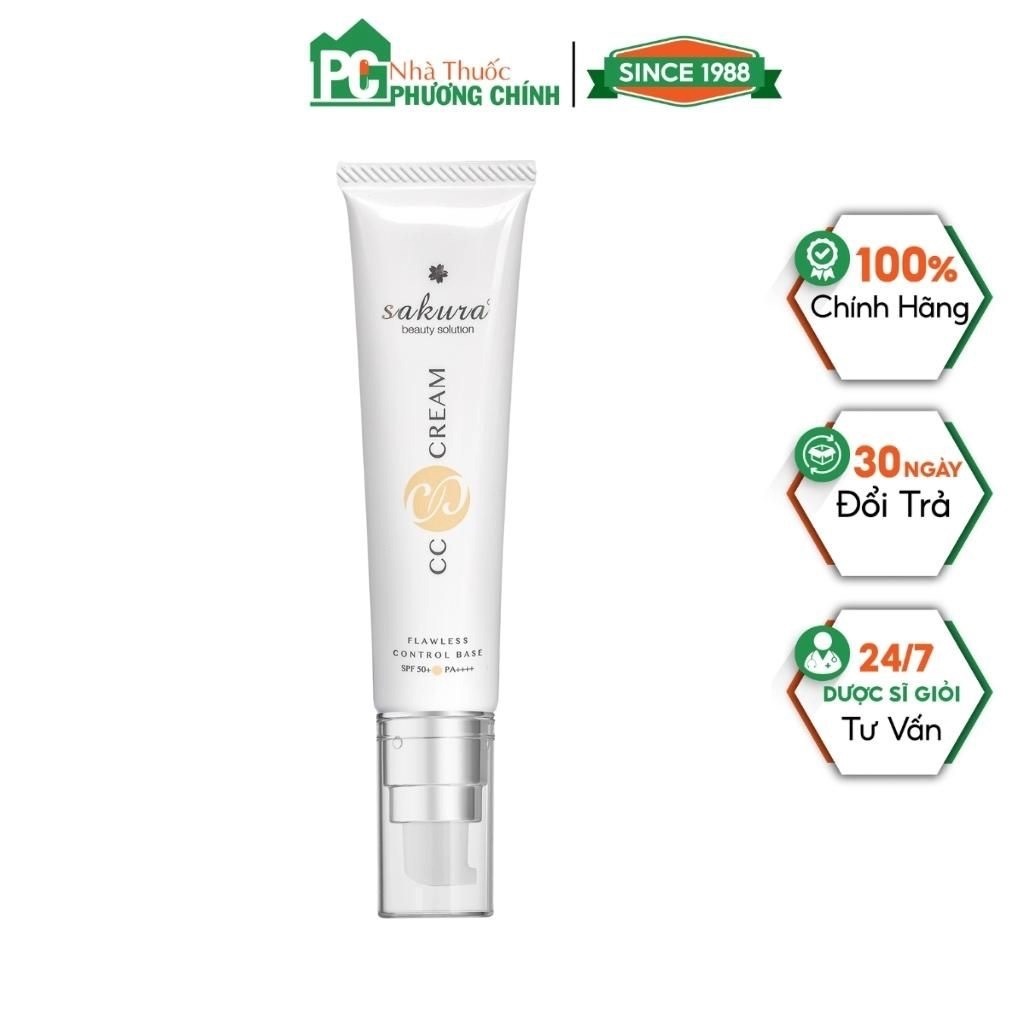 Kem Trang Điểm Chống Nắng Sakura CC Cream Flawless Control Base Che Phủ Nhẹ Nhàng (Chai 40ml)