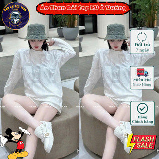 Áo Thun Giấy Nữ Dài Tay LV Trắng Kẻ Ô 💙 Chất Thun Nỉ, Dày Dặn, Mềm Mịn, Form Rộng