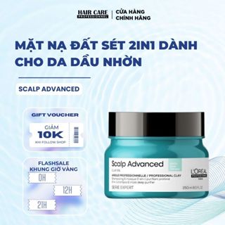 DẦU GỘI & MẶT NẠ ĐẤT SÉT 2 TRONG 1 TẨY DA CHẾT DA ĐẦU LOREAL SCALP ADVANCED 250ML/500ML
