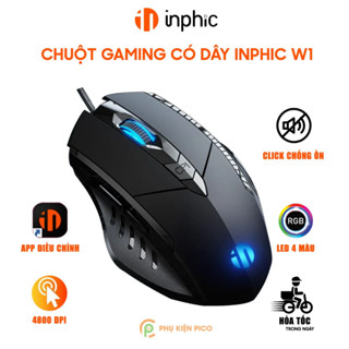 Chuột chơi game có dây Inphic W1 4800DPI kết nối USB bấm êm - Chuột Inphic gaming siêu rẻ không tiếng ồn laptop máy tính