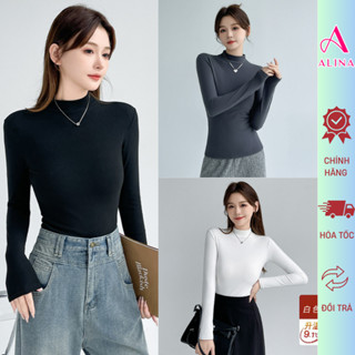  Áo thun giữ nhiệt nữ dài tay dáng ôm thiết kế đơn giản áo giữ nhiệt cổ cao co giãn 4 chiều 