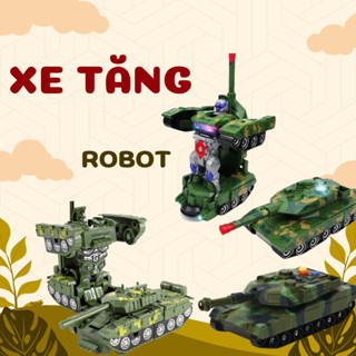 Đồ chơi bé trai xe tăng biến hình robot, chạy bánh đà, xe thiết giáp biến hình chiếu đèn