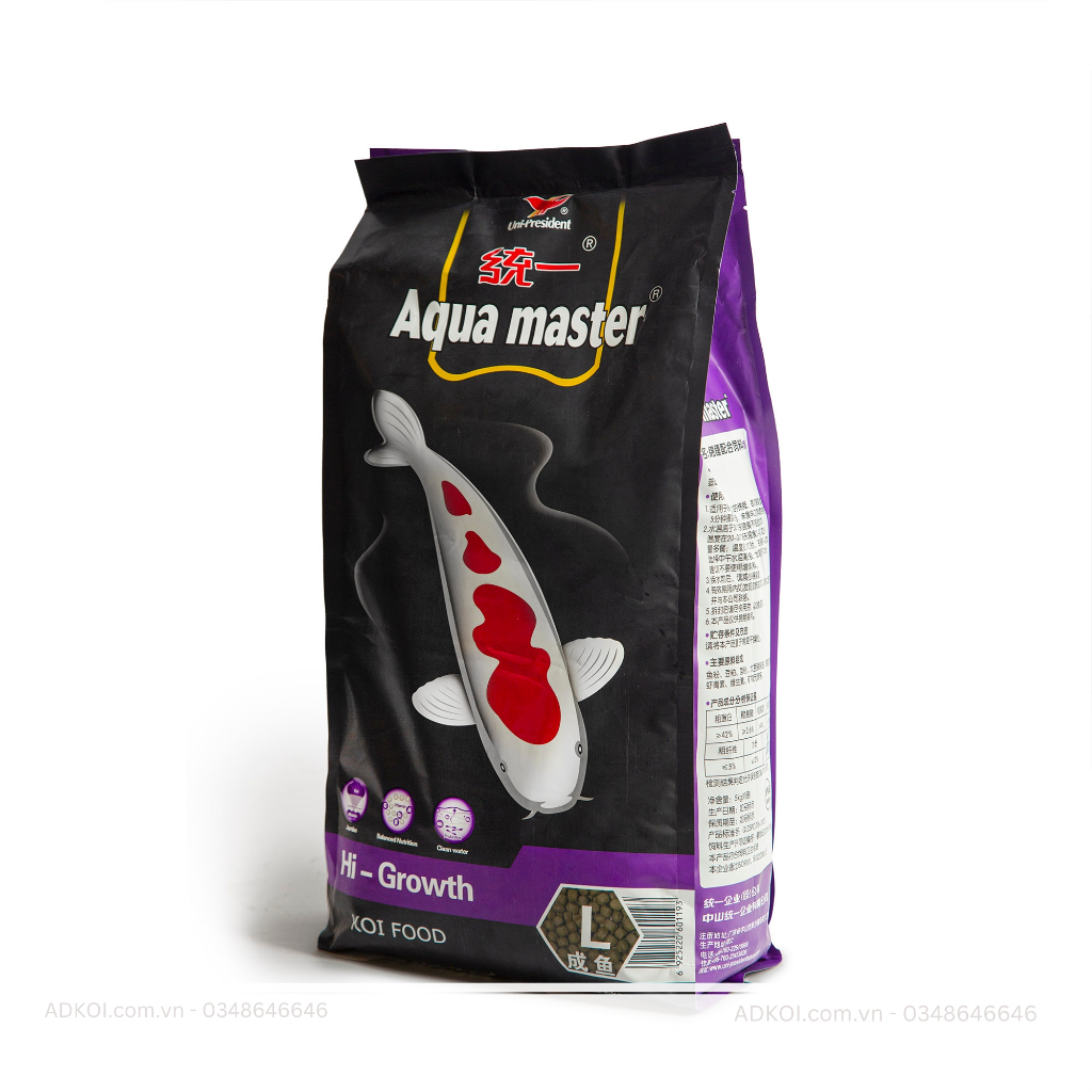 Cám cá Koi Aquamaster Hi Growth( Cám siêu tăng trưởng ) cám hạt nổi, không đục nước, túi 5kg, 10kg
