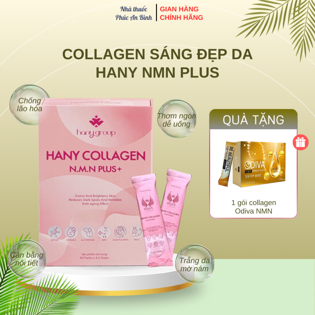 Collagen Hany NMN Plus+, Collagen uống trắng da, loại bỏ sạ nám, tàn nhang, điều hoà nội tiết tố nữ