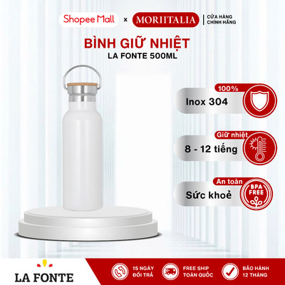 Bình Giữ Nhiệt Nắp Gỗ SUS304 La Fonte 500ml, Nắp Quay Xách Thời Trang - 013376-WHI