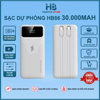 Sạc Dự Phòng 30.000mAh HABITEK HB86 Sạc Nhanh 100w, Tích Hợp 2 Dây Sạc, Bảo Hành 6 Tháng