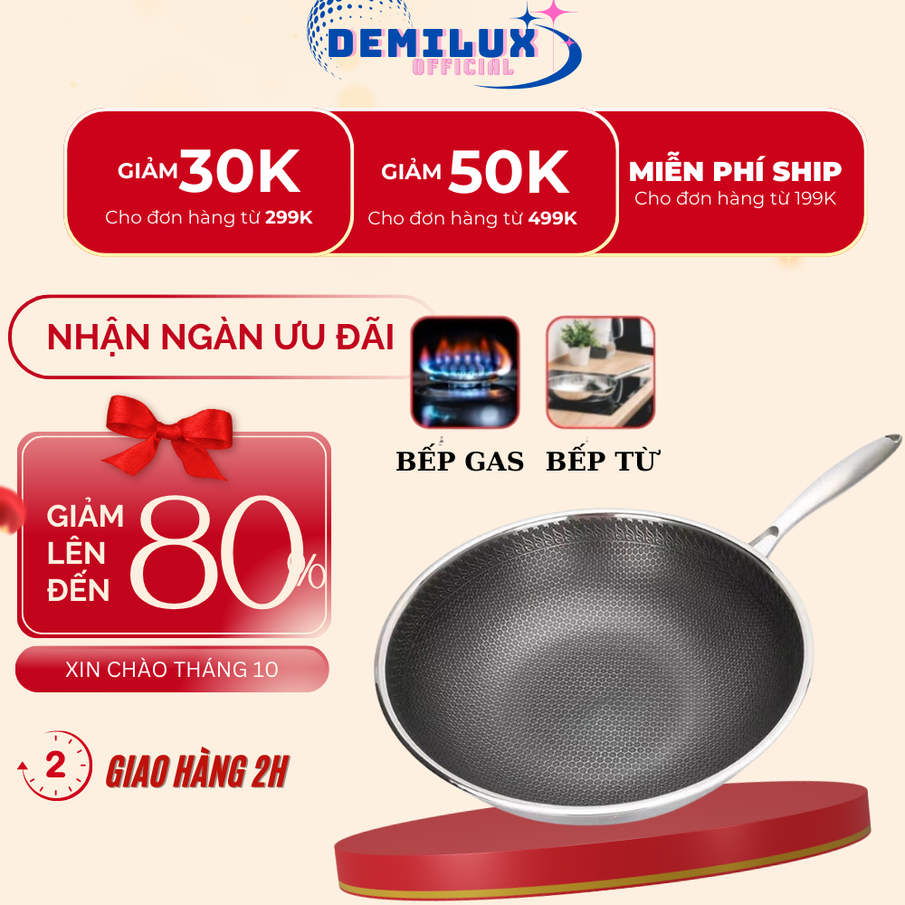 Chảo Chống Dính inox Sâu Lòng  Tổ Ong HOMECARE Dùng Cho Mọi Loại Bếp Chất Liệu Inox 3 Lớp Cao Cấp