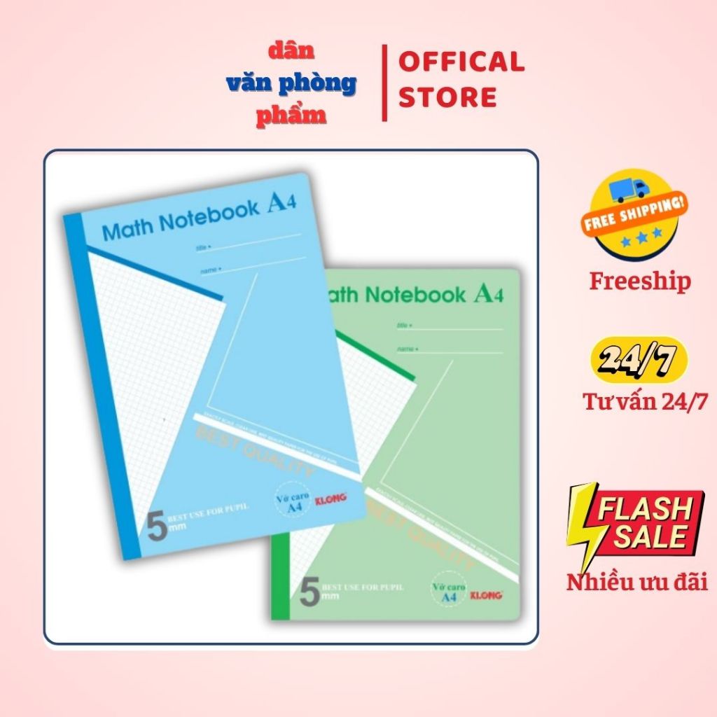 Vở Caro Khổ A4 Klong (5*5) 200tr Math Noteboo; MS 298
