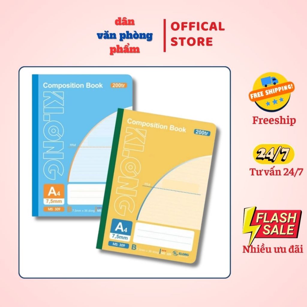 Sổ may dán gáy A4 - 200 trang - KLONG Ms 309