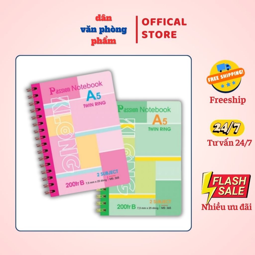 Sổ kẻ ngang lò xo kép bìa nhựa A5 - 200 trang KLONG MS: 365