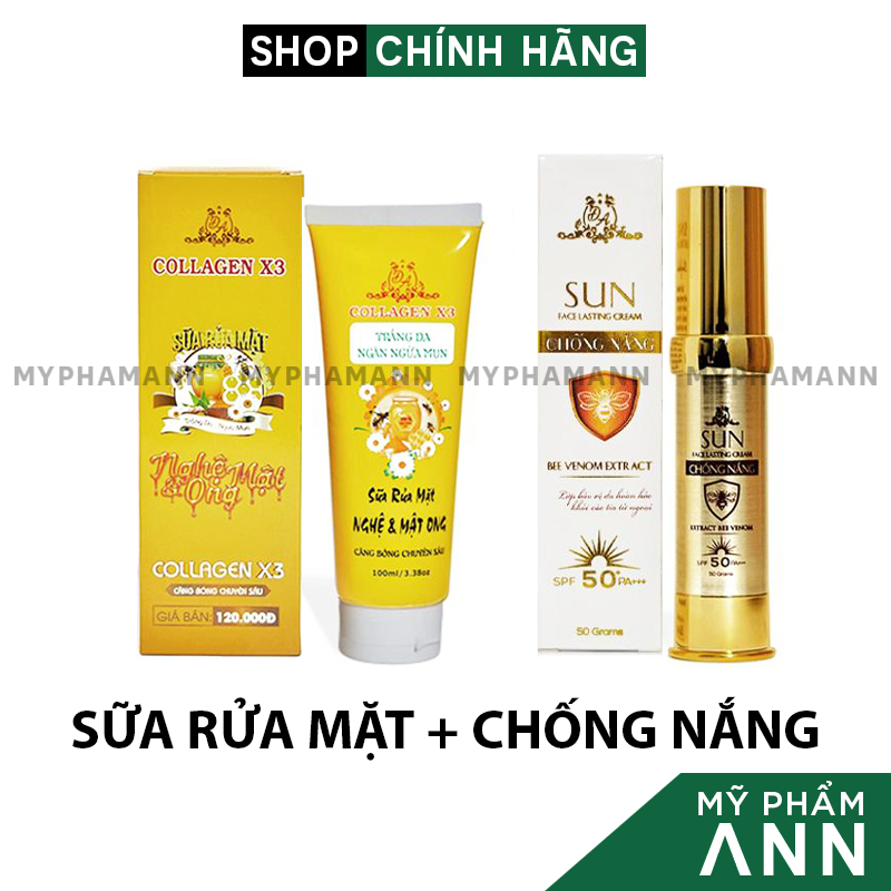 Kem Chống Nắng Collagen X3 và Sữa Rửa Mặt Nghệ Mật Ong Colagen X3 chính hãng Mỹ Phẩm Đông Anh