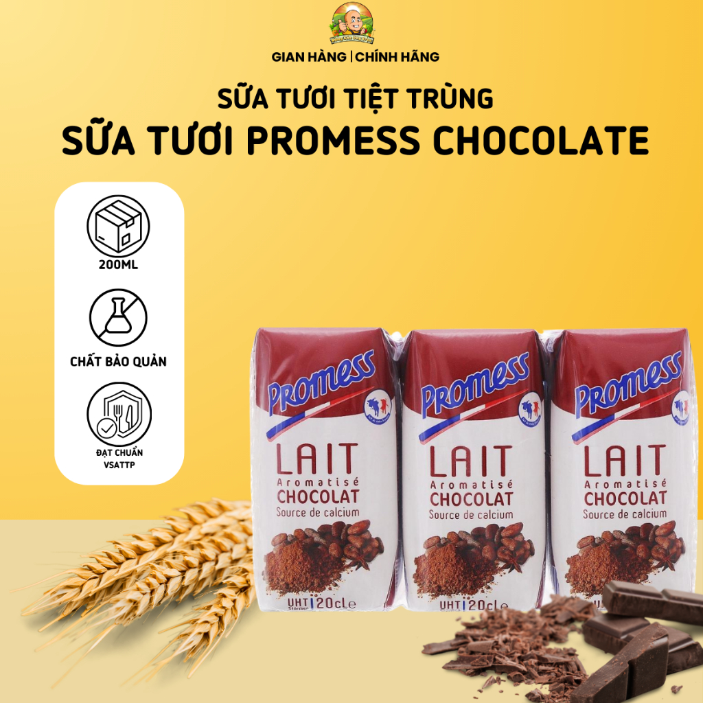 Sữa Tươi Promess Hương Socola 200ml (Thùng 24 Hộp) - [Nhập Khẩu Từ Pháp]