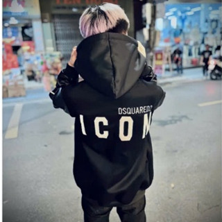 Áo Khoác Hoodie DSQ ICON Phối Tay Da Hàng Quảng Châu Cao Cấp - Áo Khoác Nam Nữ In Chữ DSQ ICON 2 Mặt Phong Cách Trẻ Hott