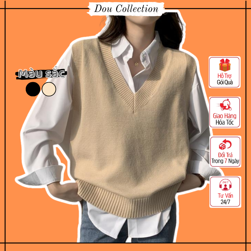 [Nowship2h] Áo gile len trơn Unisex Vintage Áo len không tay cổ V cá tính thời trang thu đông - Mã TA003