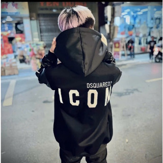  Áo Khoác Hoodie DSQ ICON Phối Tay Da Hàng Quảng Châu Cao Cấp - Áo Khoác Nam Nữ In Chữ DSQ ICON 2 Mặt Phong Cách Trẻ 