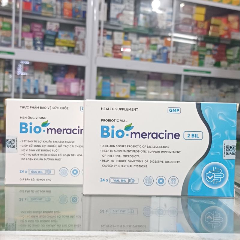 Men Vi Sinh Bio Meracine 2 tỉ lợi khuẩn hộp 24 ống - Giúp giảm táo bón, tiêu chảy