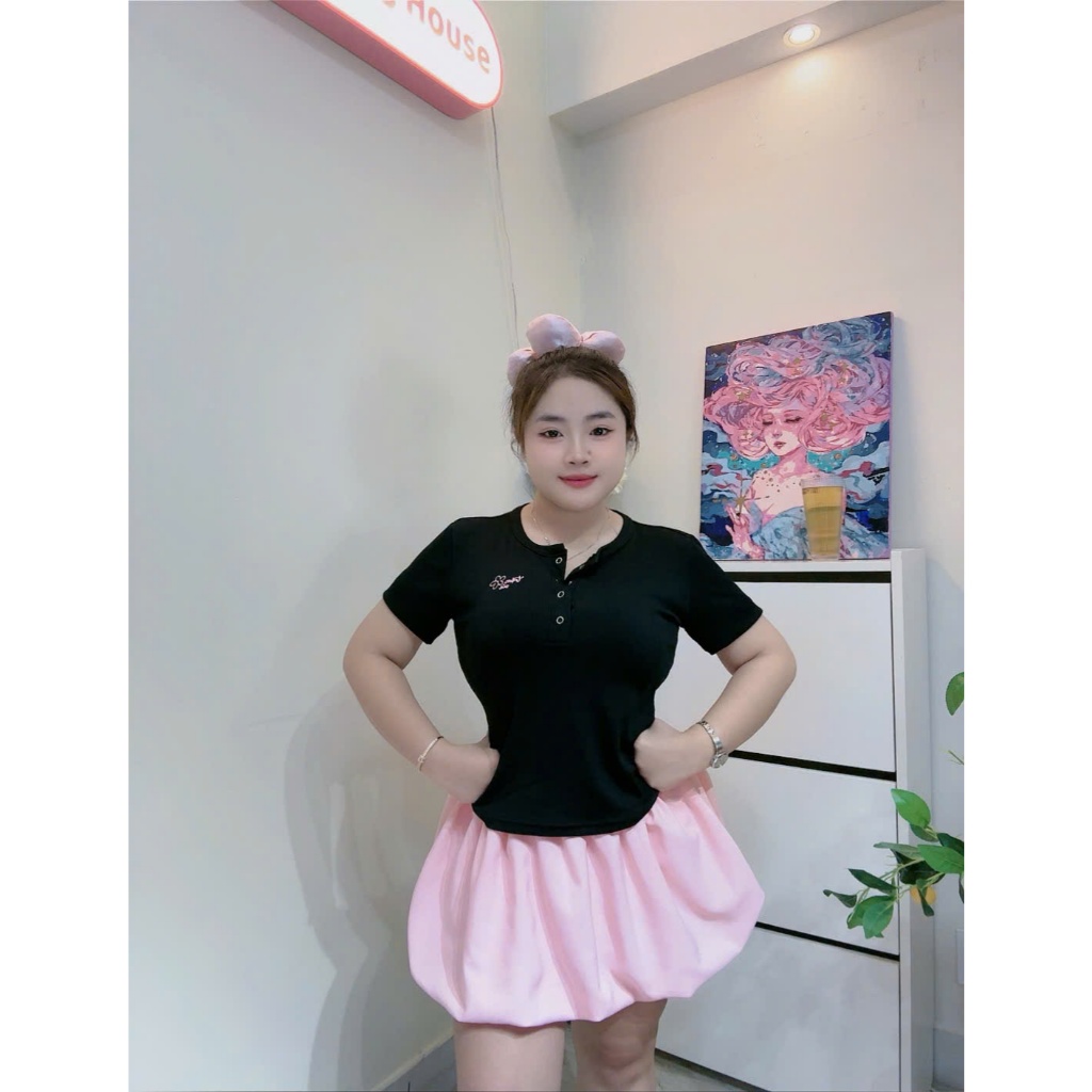 Áo Thun Thêu TRỘM VÍA Cổ Trụ Tàu Ôm Gọn Minisize Bigsize Phương Phương House Women Nữ Top A8