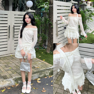   Floral Whisper Set  Set áo trễ vai dài tay loe phối chân váy tầng kèm khăn lalacrush 