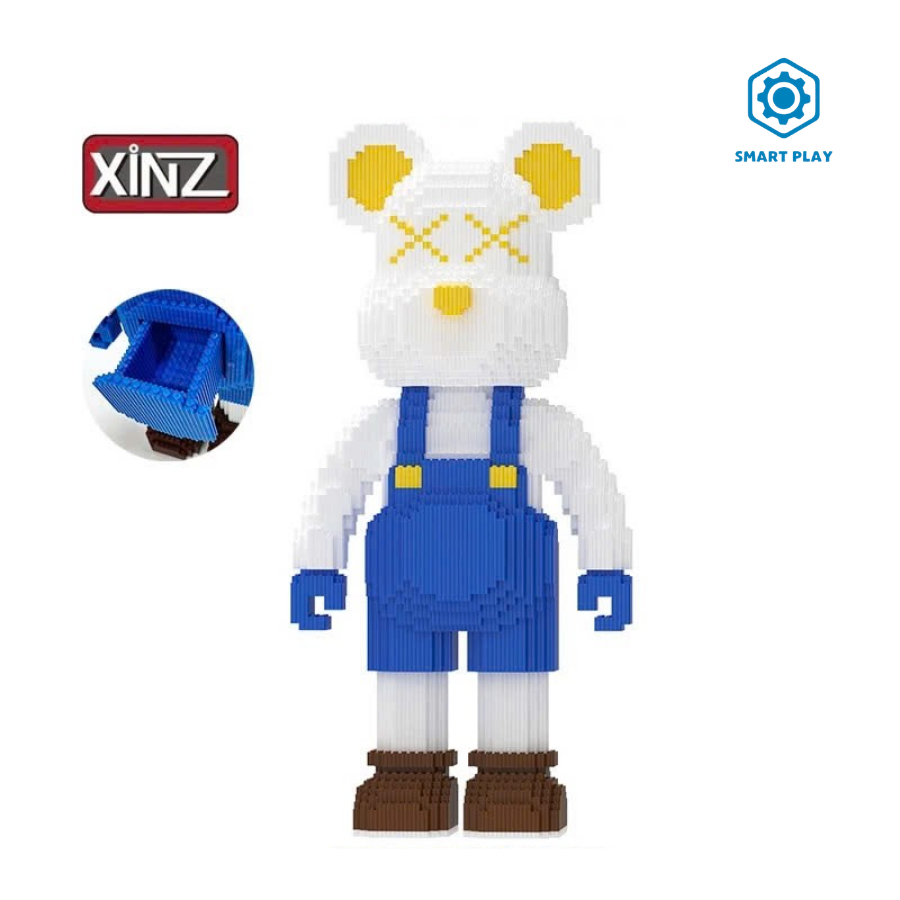 Lego Gấu Bearbrick 33cm Gấu Trắng, Quần Xanh SMART PLAY