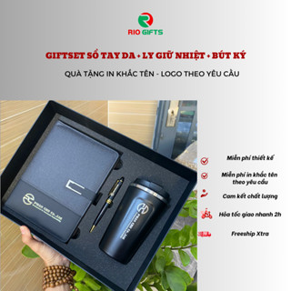 Giftset - Bộ quà tặng 8/3 Sổ Tay Da + Ly Giữ Nhiệt + Bút Ký Khắc tên, logo, nội dung theo yêu cầu