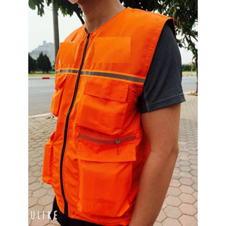 Áo gile 3 lỗ mặc được 2 mặt cam và đen food sp đủ logo