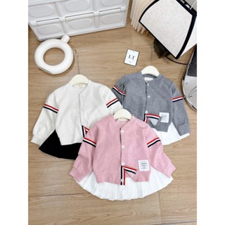 Sét áo tăm nhung dài tay cv trắng xếp ly bé gái