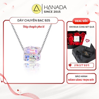Dây chuyền bạc 925 Pha Lê Swarovski lấp lánh không mờ vòng vổ dây nhuyễn một đá ánh cầu vòng Hanada 1056 G2