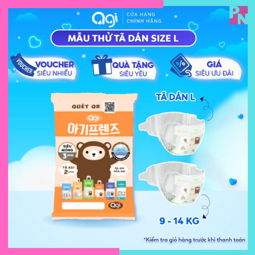 Combo 4 Miếng Bỉm Tã Dán tã quần AGI Siêu Mỏng 3mm Đủ Size từ 4 đến 16 Kg Công Nghệ Hàn Quốc