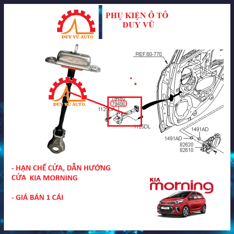 KIA MORNING HẠN CHẾ CỬA KIA MORNING ĐỜI 2005-2011 2012-2023 THANH DẪN HƯỚNG CÁNH CỬA MORNING