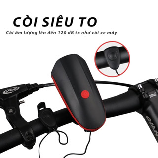 Đèn xe đạp có còi pin sạc usb đèn pha Led T6 chống nước, đèn xe đạp đèn trước siêu sáng có 5 chế độ