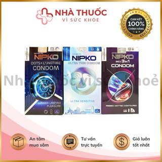✅ Bao cao su cao cấp Nipko bao bì mới nhập khẩu Thái Lan siêu mỏng,kéo dài thời gian,gân gai có gel bôi trơn (Hộp 12c)