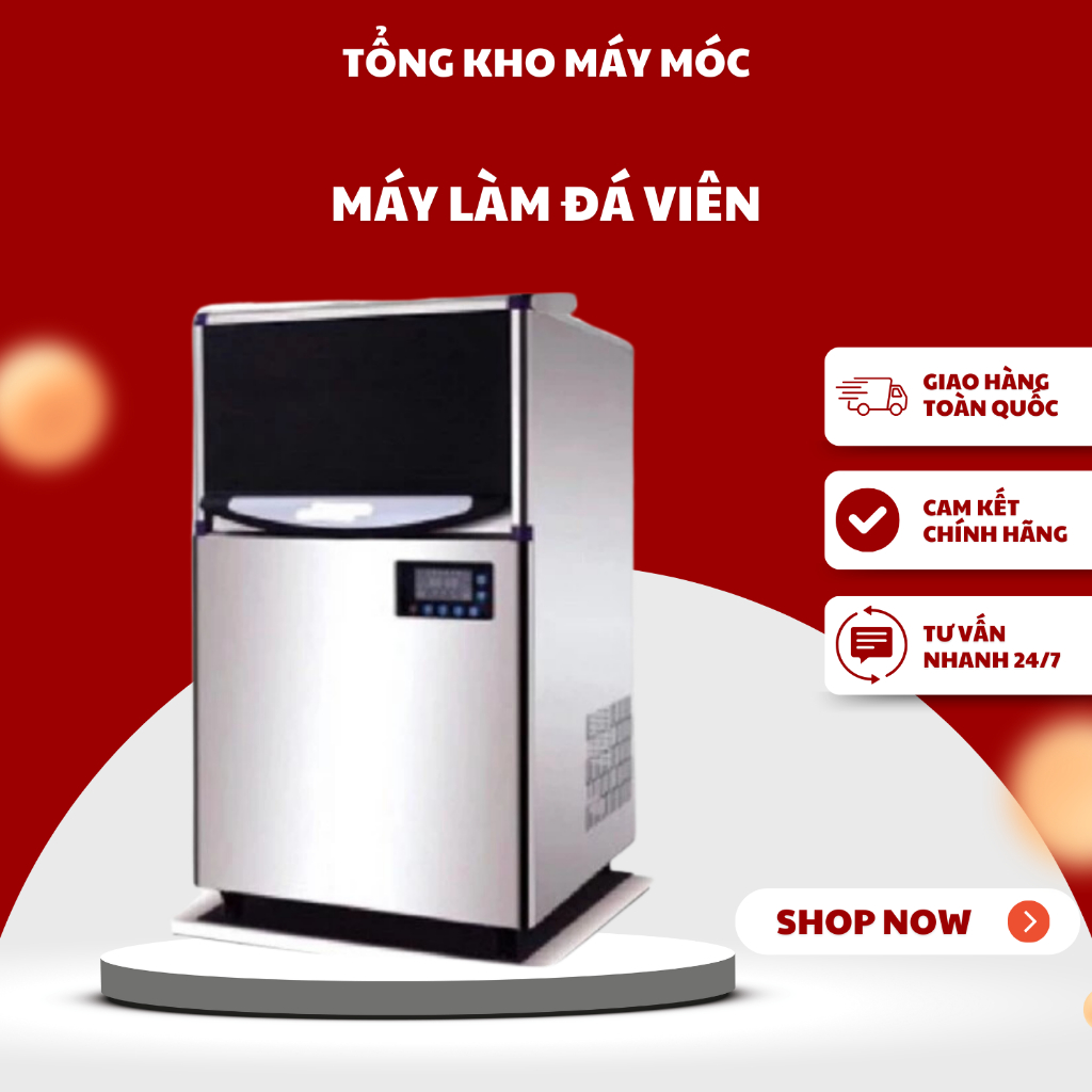 Máy làm đá viên, máy làm đá mini cao cấp, máy làm đá tự động chuyên dụng cho các quán cafe công suất 80kg - BH 12 tháng