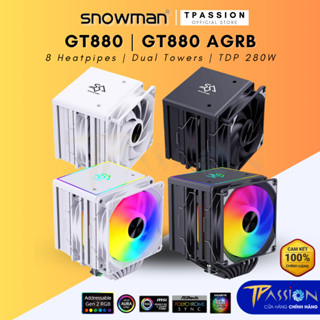 Tản nhiệt khí CPU SNOWMAN MT880 120 BLACK / WHITE - 8 ống đồng, 2 Tháp - Chính hãng, LED ARGB /  AUTO RGB , 2 quạt PWM