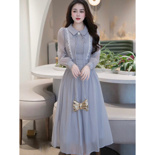 Váy maxi tơ mềm cổ bèo