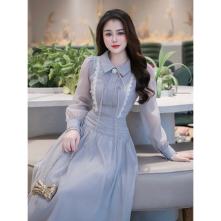 Váy maxi tơ mềm cổ bèo