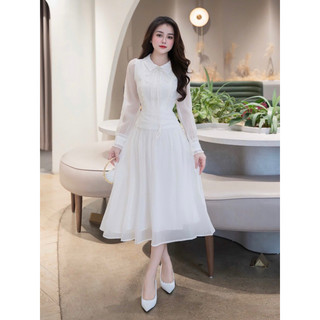 Váy maxi tơ mềm cổ bèo