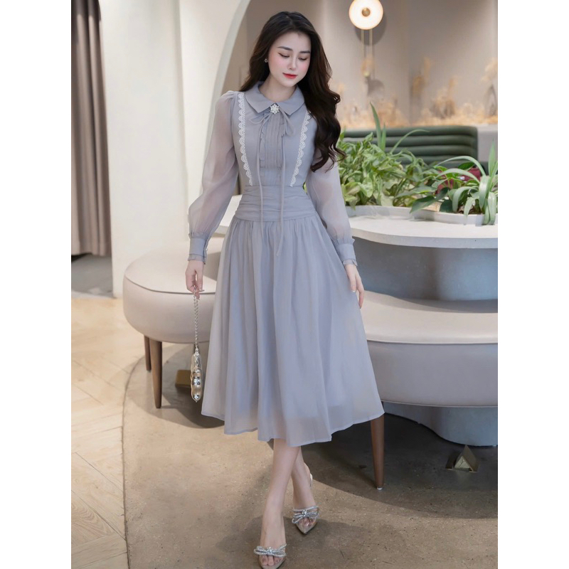 Váy maxi tơ mềm cổ bèo