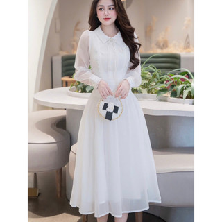 Váy maxi tơ mềm cổ bèo