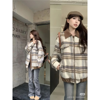 Áo khoác bomber kẻ sọc dáng rộng thời trang thu đông cho nam nữ