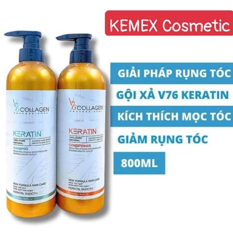 (Hàng Chính Hãng) Dầu Gội xả V76 COLLAGEN KERATIN 800mlX2 hương thơm nước hoa mềm mượt