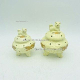 Lư trầm sứ màu vàng ngà