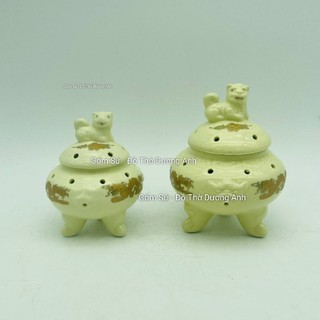 Lư trầm sứ màu vàng ngà