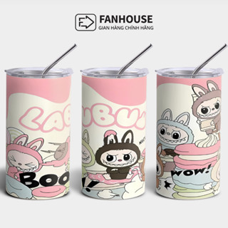 Ly giữ nhiệt Fan House hình gấu dâu, doremon bình nước cao cấp 600ml inox 304 tặng Combo túi trong suốt, sticker, bộ c