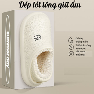 Dép lót lông giữ ấm đi trong nhà đế dày chống thấm chống trơn trượt dành cho nữ 