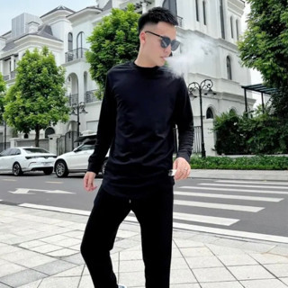  Áo LongTee Đuôi Tôm Giữ Nhiệt Hai Màu Đen Trắng Trơn Chất Liệu Nỉ Nhung Mịn Thời Trang Nam 