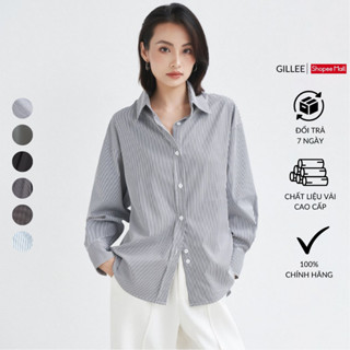 Áo sơ mi nữ GILLEE dáng oversized, sơ mi form rộng vải kate Mỹ tone đen và xám sang trọng, cuốn hút