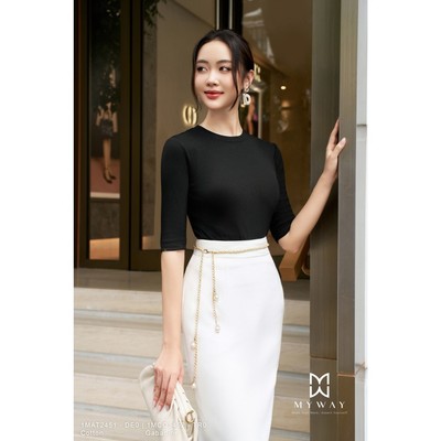 Áo Thun Nữ MY WAY Cổ Tròn Tay Lỡ Basic 	1MAT2451